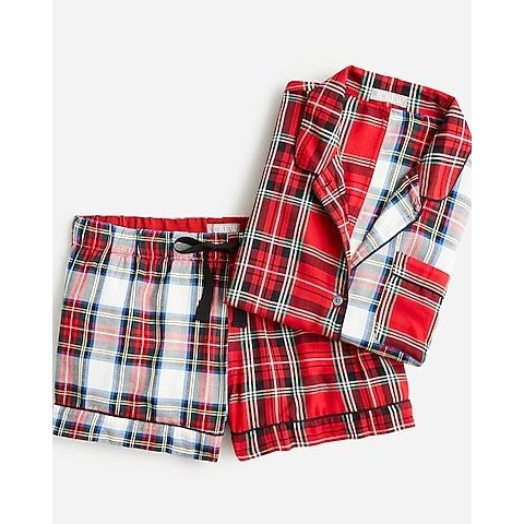 Long-sleeve flannel pajama short set in cocktail plaid