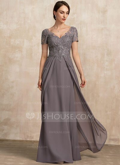 A-Line V-neck Floor-Length Chiffon Lace Evening Dress (01722...