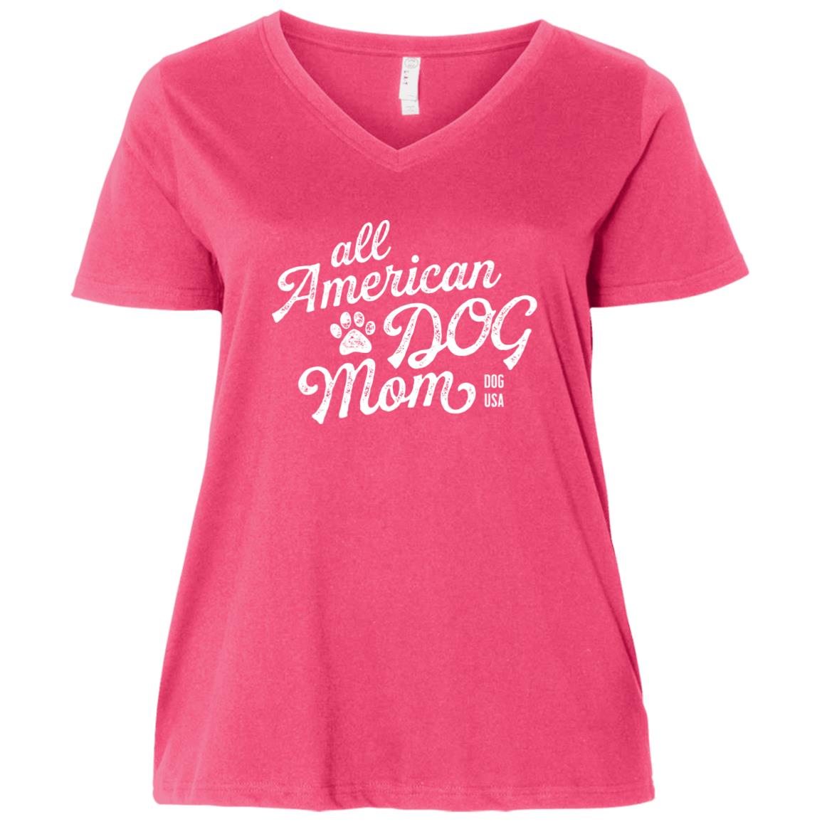 Image of All American Dog Mom Curvy Fit Pink V-Neck Tee