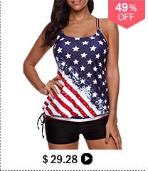 Strappy Back American Flag Print Blouson Tankini Set