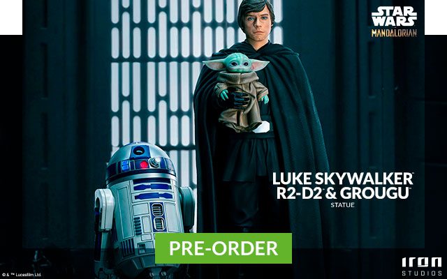 Luke Skywalker, R2-D2 and Grogu Statue (Iron Studios)