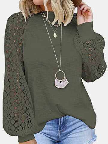 Lace Patchwork Solid Casual Blouse