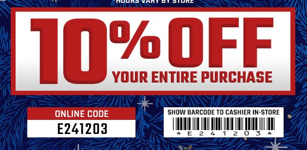 10% OFF. Exclusions apply. Use code E241203