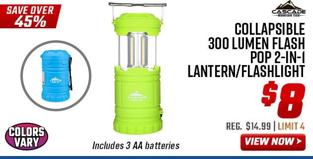 Cascade Mountain Tech Collapsible 300 Lumen Flash Pop 2-in-1 Lantern/Flashlight