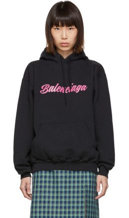 Balenciaga - Black & Pink Signature Hoodie