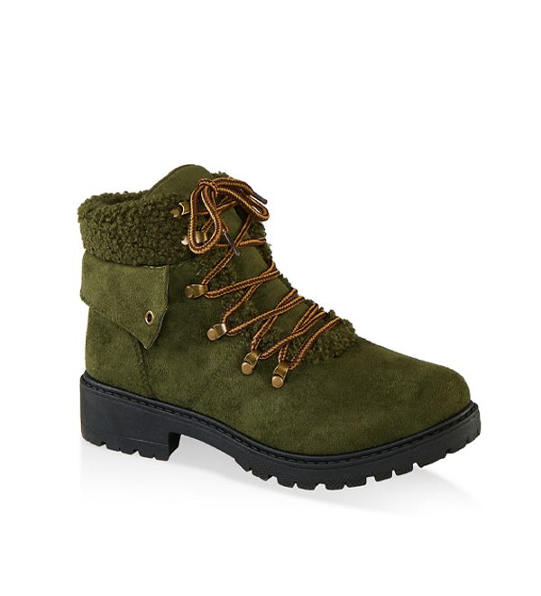 Lace Up Sherpa Cuff Hiking Boots