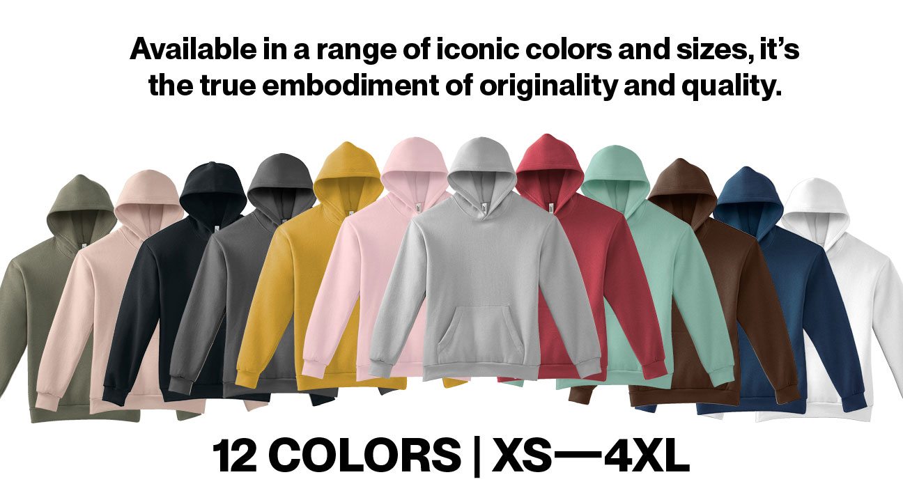 12 Colors & Sizes XS to 4XL