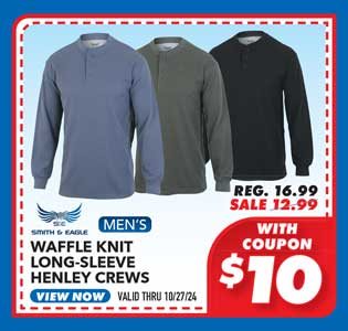 Smith & Eagle Men's Waffle Knit Long-Sleeve Henley Shirt