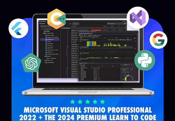 Microsoft Visual Studio Professional 2022 + The 2024 Premium Learn to Code Certification Bundle