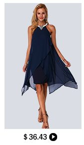 Asymmetric Hem Embellished Neck Chiffon Overlay Dress