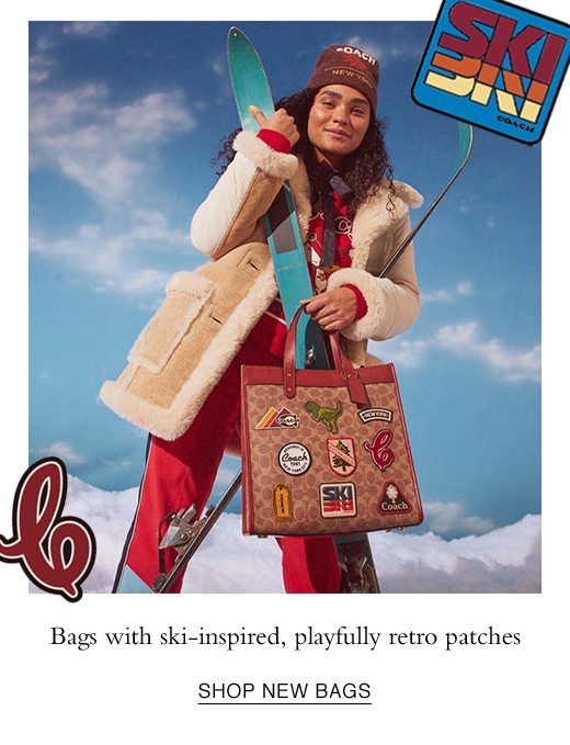 Bags with ski-inspired, playfully retro patches. SHOP NEW BAGS