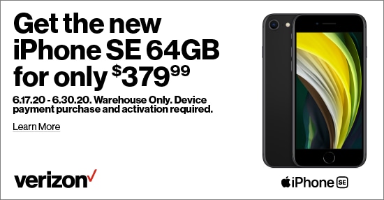 Get the New iPhone SE 64GB $379.99 Warehouse only. Valid through 6/30/20. Device payment purchase required.