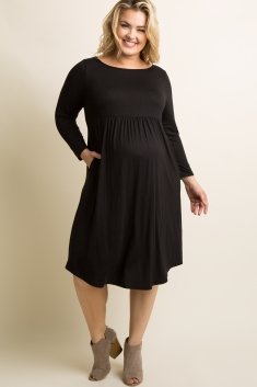 Black Crisscross Back Plus Maternity Midi Dress