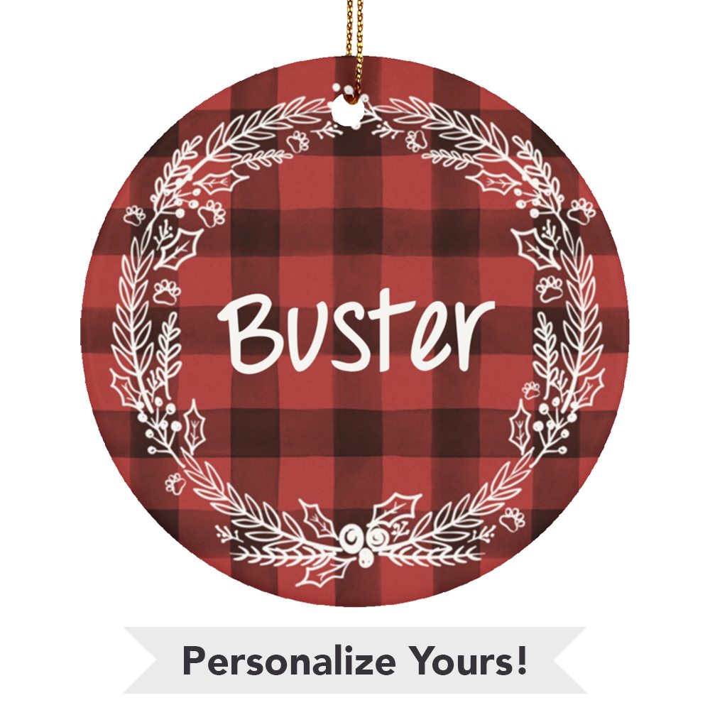 Image of Holiday Flannel Personalized Ceramic Circle Ornament