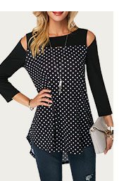 Polka Dot Print Cold Shoulder Blouse