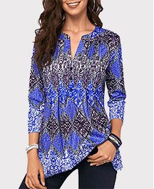 Split Neck Button Front Pleated Detail Blouse