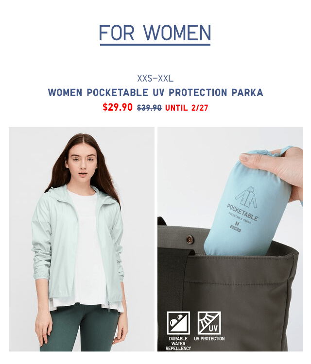 BODY1 PDP1 - WOMEN POCKETABLE UV PROTECTION PARKA