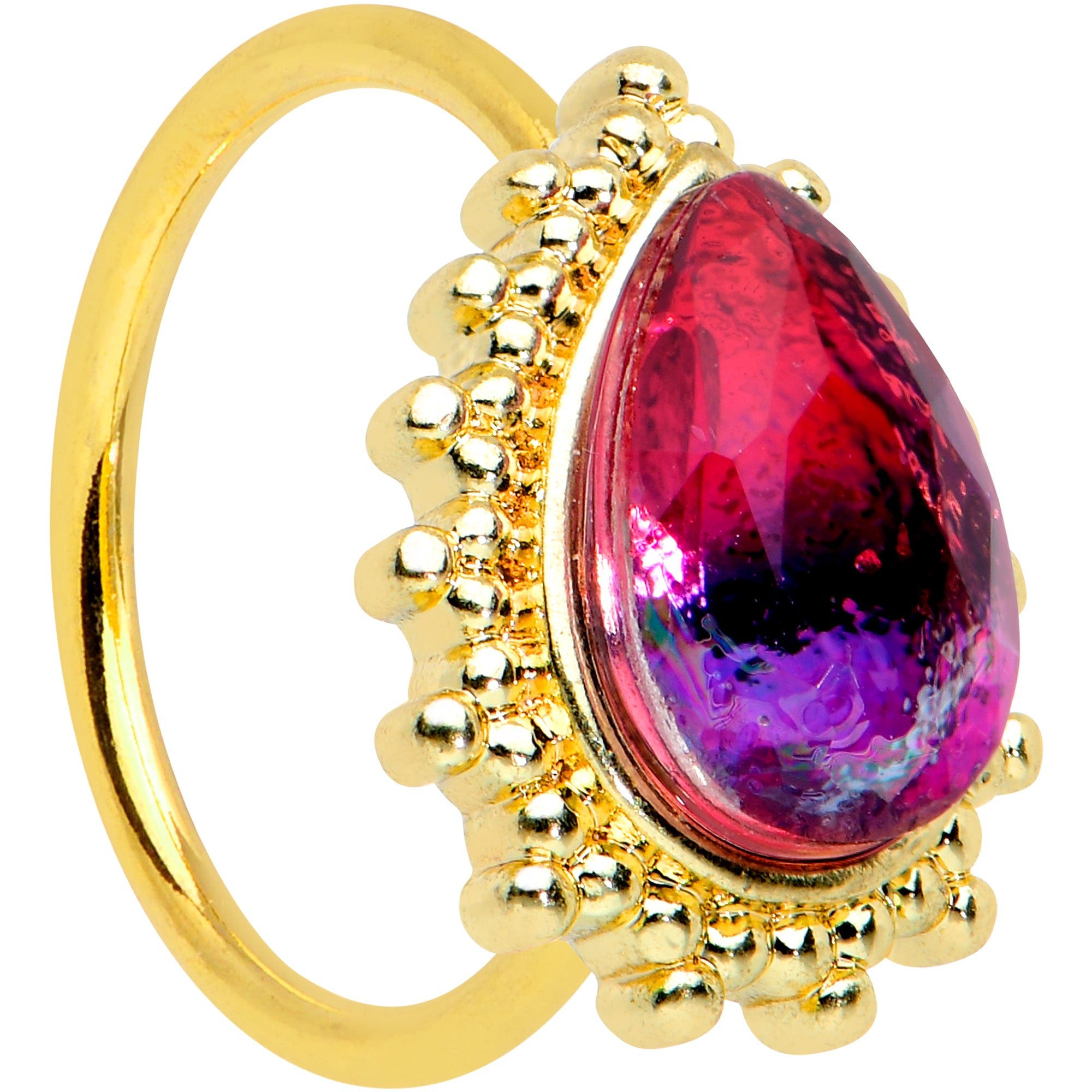 Image of 20 Gauge 5/16 Purple Tourmaline Gold Tone Drop Nose Hoop