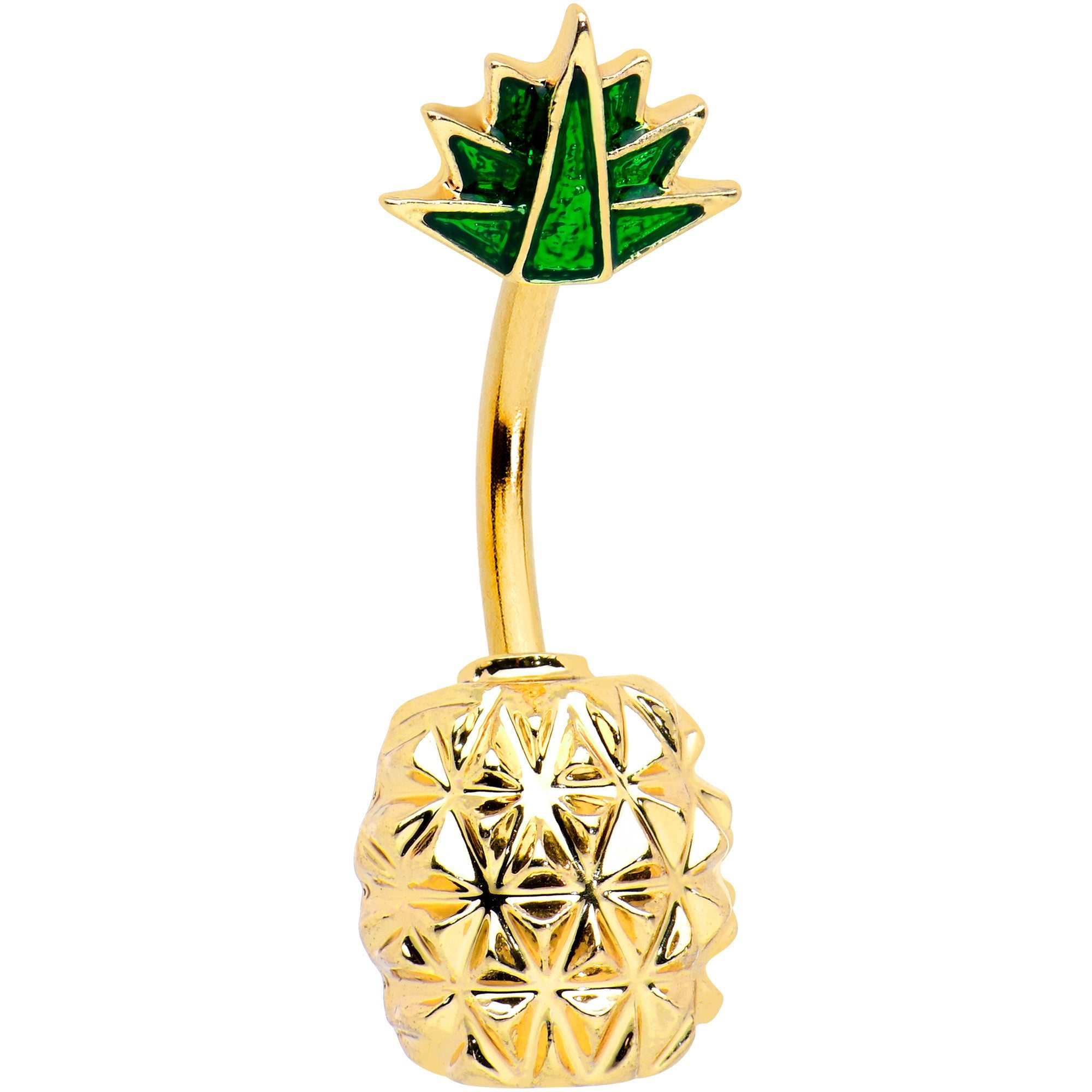 Image of Gold Tone Textured Tropical Pineapple Double Mount Belly Ring