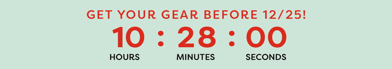 Banner counting down the cutoff to use free overnight shipping to get your gear by 12/25. Cutoff time is 12/22 at 9am PST.