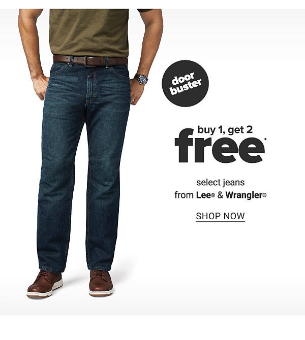 Buy 1, Get 2 FREE select Jeans from Lee & Wrangler - Shop Now