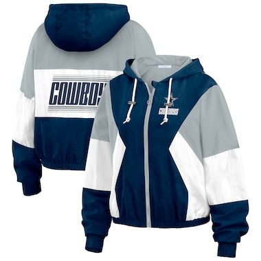 Women's WEAR by Erin Andrews Navy Dallas Cowboys Color Block Full-Zip Windbreaker Jacket