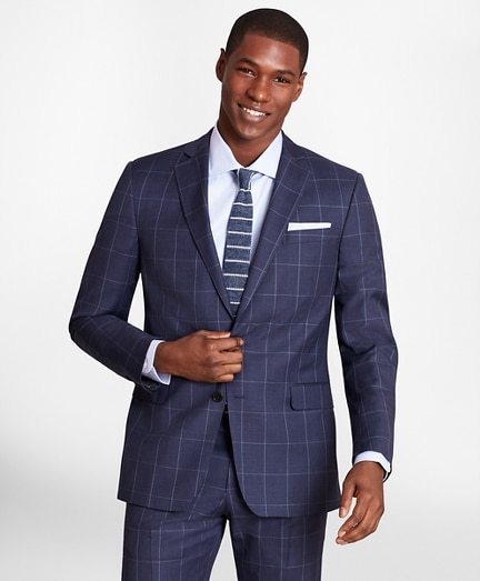 BrooksGate™ Regent-Fit Windowpane Wool Twill Suit Jacket