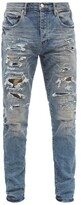 P001 Camo-patch Distressed Slim-leg Jeans - Indigo