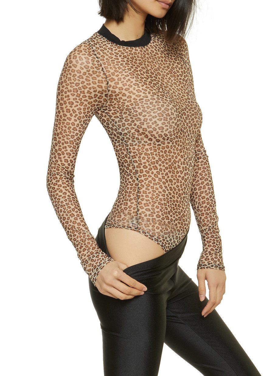 Leopard Long Sleeve Mesh Bodysuit