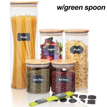 SAWAKE Glass Storage Jar 5 Set Food Storage Containers Airtight Food Jars with Bamboo Wooden Lids