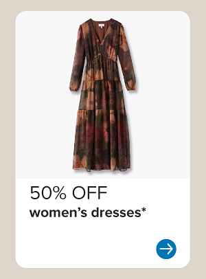 Image of a brown dress. 50% off women's dresses.