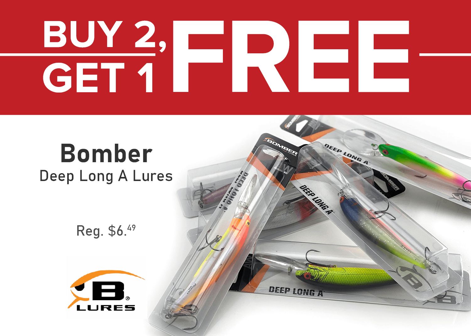 Buy 2, Get 1 FREE on Bomber Deep Long A Lures!