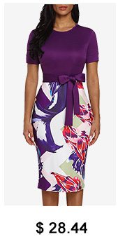 Belted Short Sleeve Printed Sheath Dress