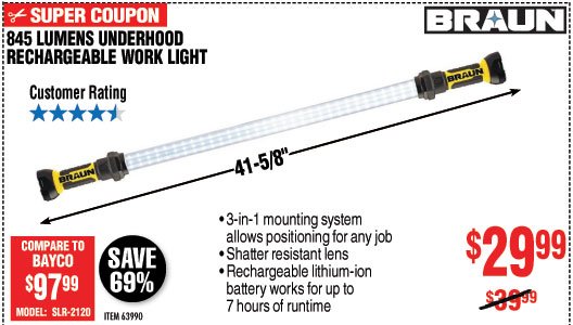 845 Lumen Underhood Rechargeable Work Light 