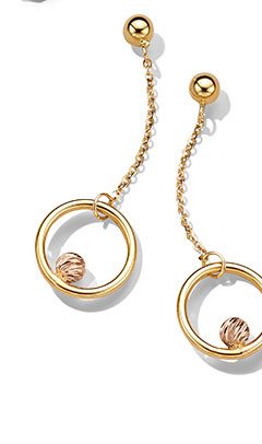 14K Two-Tone Gold Circle Bead Dangle Earrings