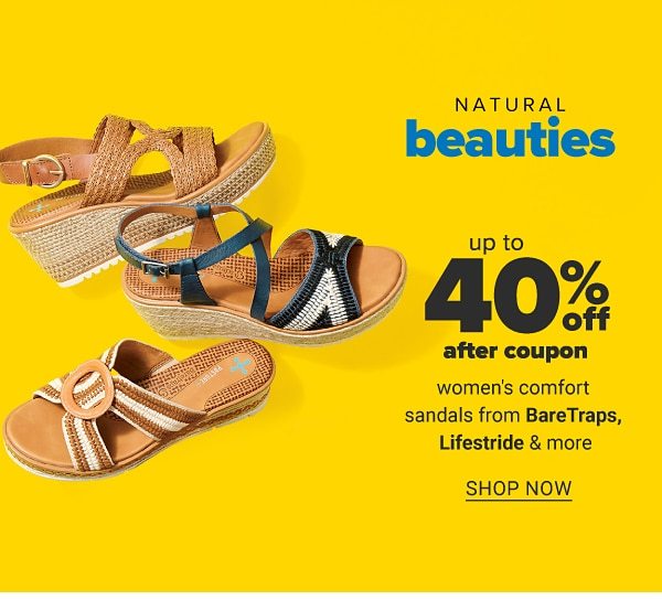 Natural beauties - Up to 40% off after coupon women's comfort sandals from BareTraps, LifeStride & more. Shop Now.