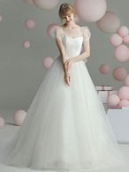 Robe de mariée robe de bal princesse silhouette chérie cou manches courtes basque taille train train robes de mariée