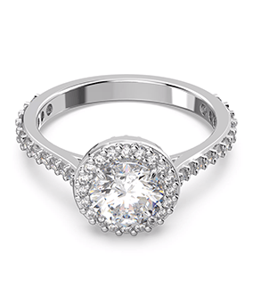 Una Angelic cocktail ring, Round cut, Pavé, White, Rhodium plated