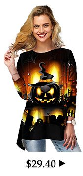 Halloween Pumpkin Print Round Neck T Shirt