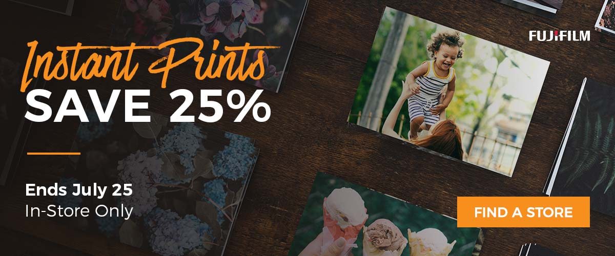 Save 25% off Instant Prints on the Fujifilm Kiosk in-stores only. Valid until July 25