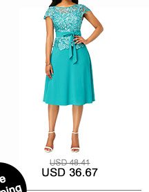 Lace Panel Cyan Cap Sleeve Dress