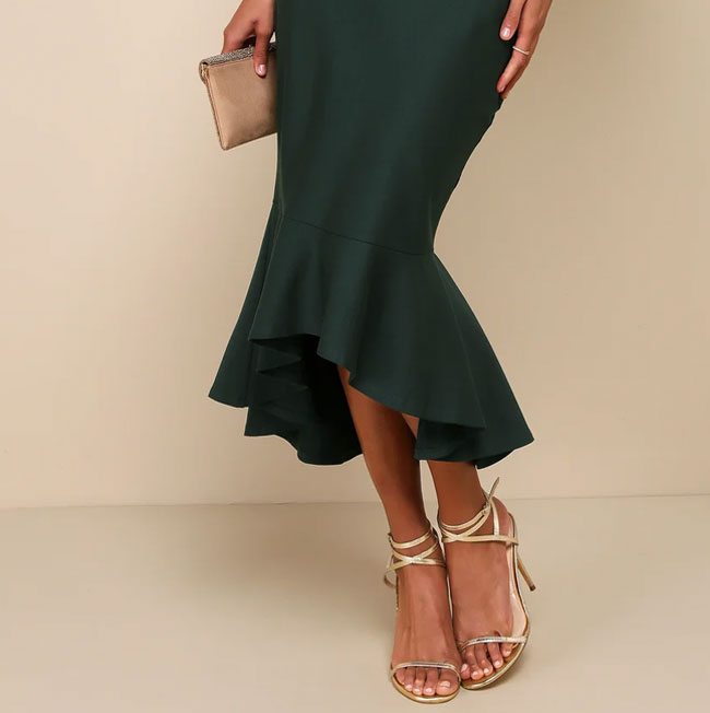 Image of How Much I Care Dark Green Off The Shoulder Midi Dress