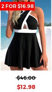 Criss Cross Neck Patchwork Black Swimdress Top