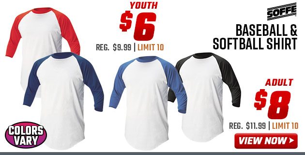 ''Soffe Baseball & Softball Shirt Youth $6 Adult $8''