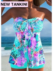 ROTITA Ruffle Multi Color Marine Life Print Tankini Set