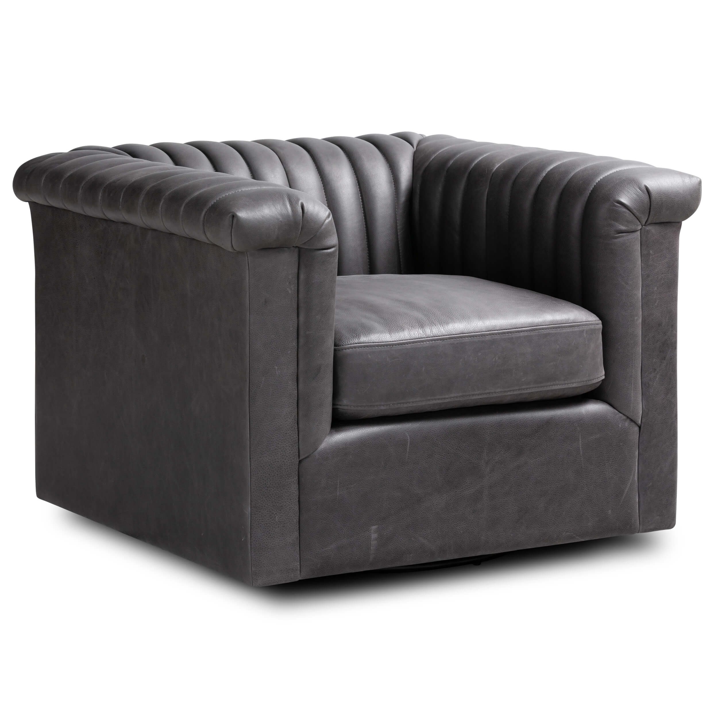 Image of Watson Leather Swivel Chair, Palermo Black