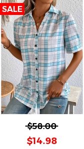 Plus Size Light Blue Button Plaid Blouse