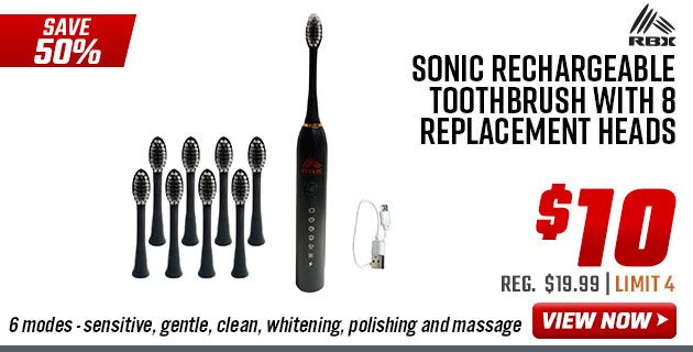 RBX Sonic Rechargeable Toothbrush with 8 Replacement Heads