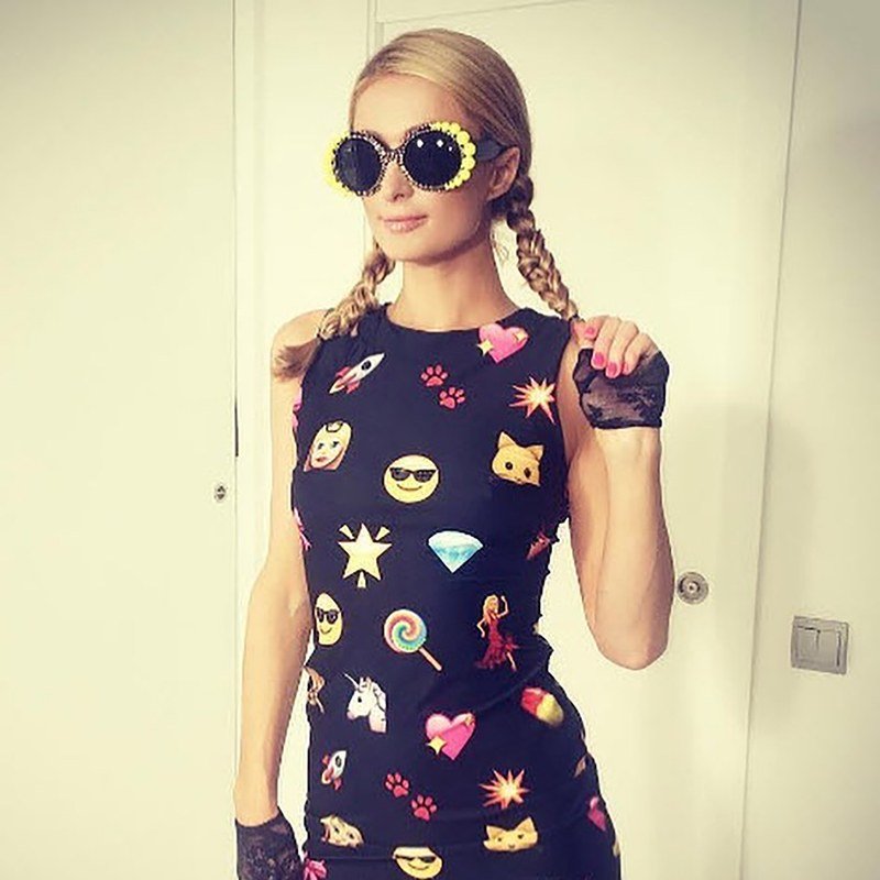 Paris Hilton in a emoji dress for World Emoji Day 2018