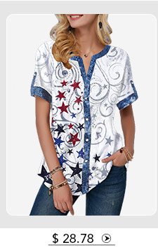 Button Up Split Neck Star Print Blouse